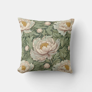 Vintage Floral Peony Patterned Throw Pillow