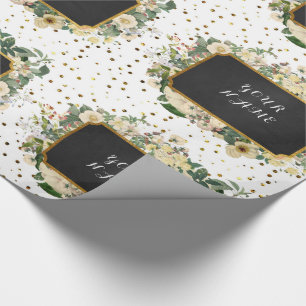 Vintage Floral Peony Personalized Name Mint Green Wrapping Paper