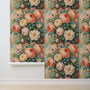 Vintage Floral Peony Roses Peel and Stick Wallpaper