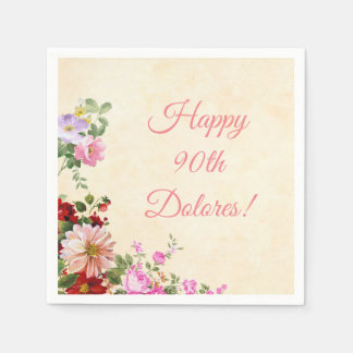 Vintage Floral Personalized 90th Birthday Napkin