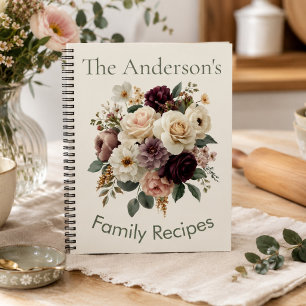 Vintage Floral Personalized Family Name Recipe Notebook