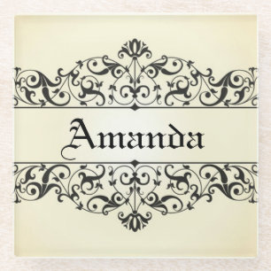 Vintage Floral Personalized Glass Coaster