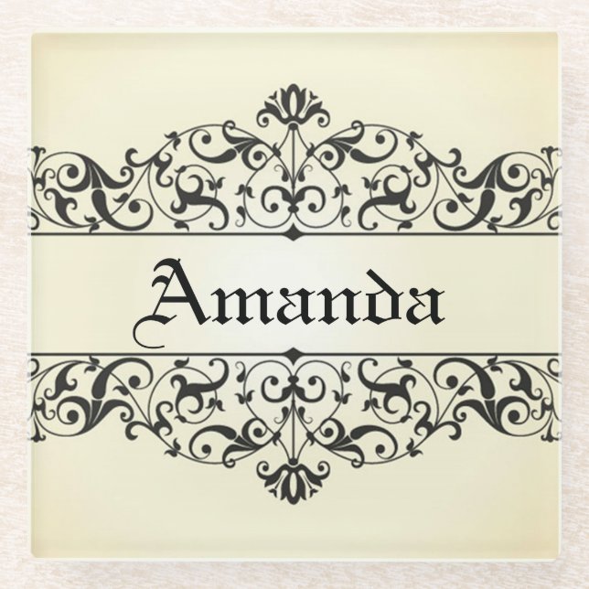 Vintage Floral Personalized Glass Coaster (Front)