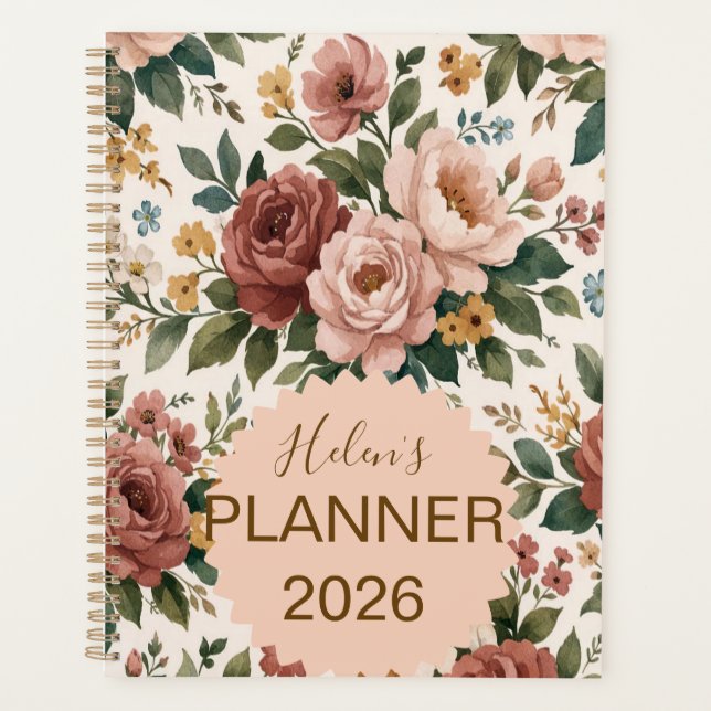 Vintage Floral Personalized Planner (Front)