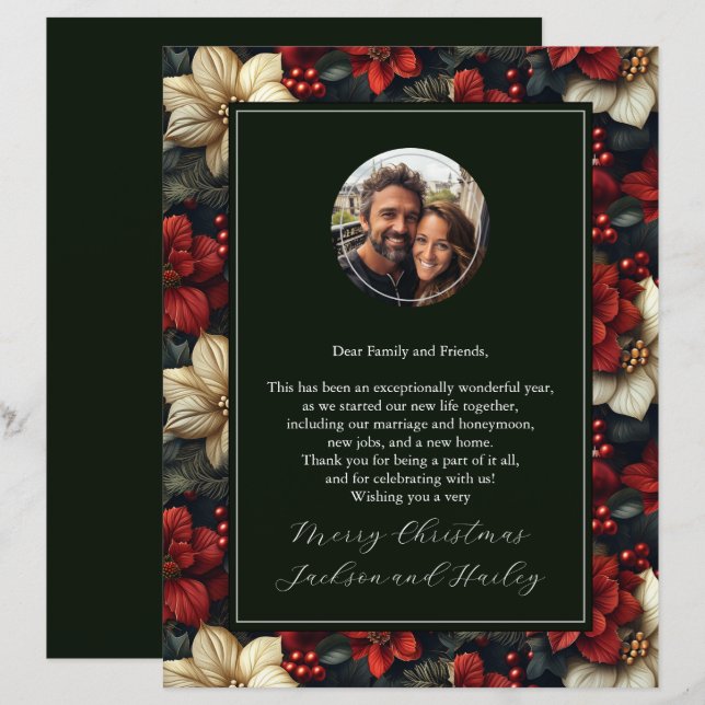 Vintage Floral Photo Christmas Letter Paper (Front/Back)