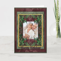 Vintage Floral Photo Holiday Personalize Greeting Card