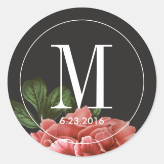 Vintage Floral | Pink Black & White Classic Round Sticker