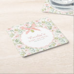 Vintage Floral Pink Bow Girl Baby Shower Square Paper Coaster<br><div class="desc">Add a charming detail to your celebration with these Vintage Floral Pink Bow Girl Baby Shower Coasters. Featuring soft florals and a delicate pink bow,  they’re perfect for protecting tables while elevating your baby shower décor.</div>