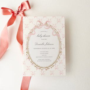 Vintage Floral Pink Bows Girls Baby Shower Invitation