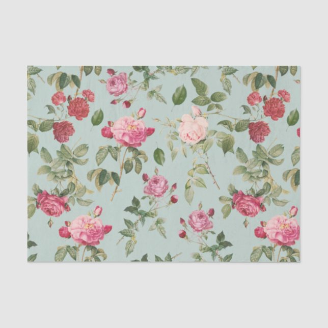 Vintage Floral Pink Country Rose Tissue Paper (Front)
