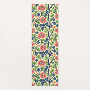 Vintage Floral Pink Flowers Lush Green Foliage Yoga Mat