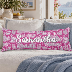 Vintage floral pink magenta toile de jouy monogram body pillow