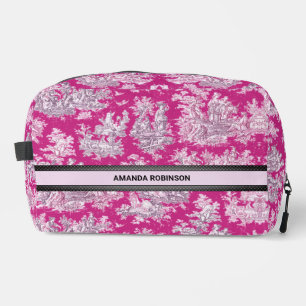 Vintage floral pink magenta toile de jouy monogram dopp kit