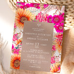 Vintage floral pink orange country kraft wedding invitation<br><div class="desc">Vintage floral pink orange country kraft wedding with hand drawn and hand painted pink,  yellow orange sunflowers and flowers pattern with rustic  brown kraft.</div>