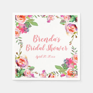 Vintage Floral Pink Personalized Bridal Shower Napkin