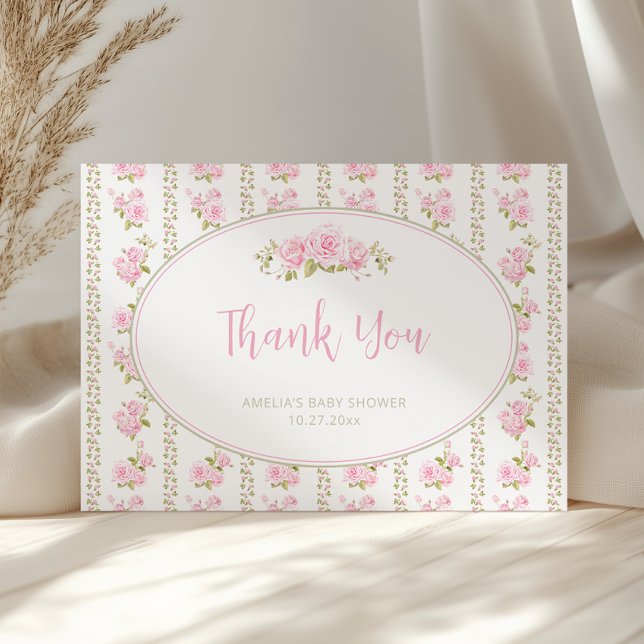 Vintage Floral Pink Rose Thank You Card (Creator Uploaded)