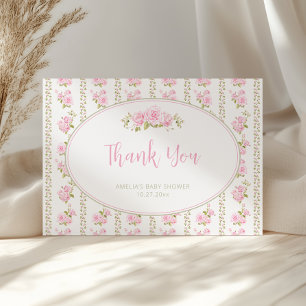 Vintage Floral Pink Rose Thank You Card