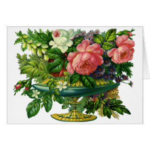 Vintage Floral Pink Roses, Vase of Flowers