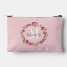 Vintage Floral Pink Roses Wreath Monogram