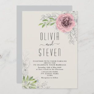 Vintage Floral Pink Wedding Invitation