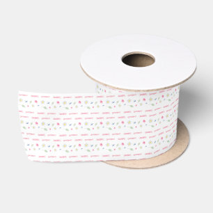 Vintage Floral Pink White Pattern Satin Ribbon