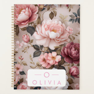 Vintage Floral Planner avec nom et monogramme