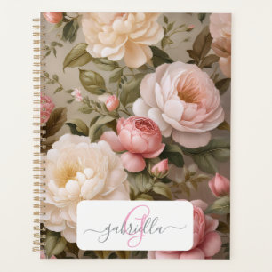 Vintage Floral Planner with Name & Monogram