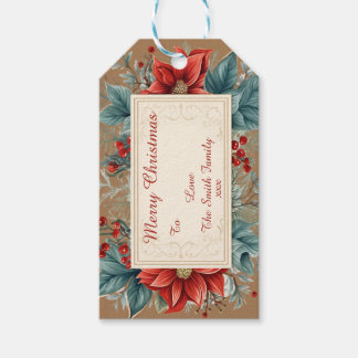 Vintage Floral Poinsettia Gift Tag