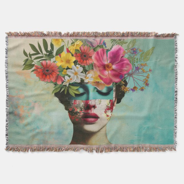 Vintage Floral Portrait  Throw Blanket (Front)