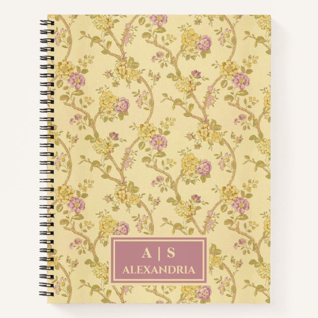 Vintage Floral Print Monogram Notebook (Front)