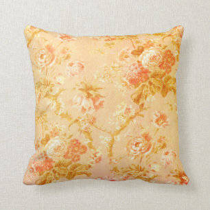 Vintage Floral Print Pillow-Grunge Yellow and Pink Throw Pillow