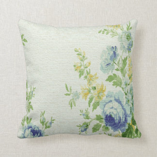Vintage Floral Print Throw Pillow-Blue Flowers Pillow