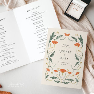Vintage Floral Programme de mariage plié