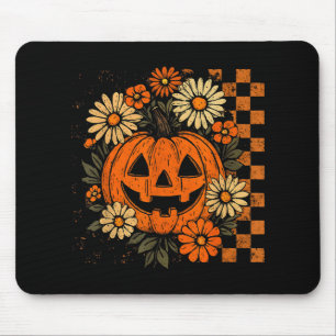 Vintage Floral Pumpkin Halloween Retro Jack O Lant Mouse Pad