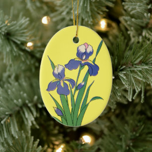 Vintage Floral, Purple Spring Garden Iris Flowers Ceramic Ornament