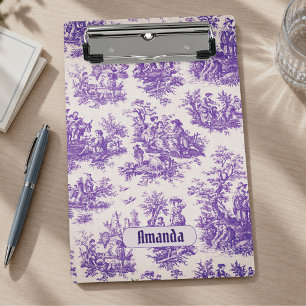 Vintage floral purple toile de jouy monogram mini clipboard