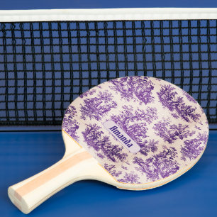 Vintage floral purple toile de jouy monogram ping pong paddle