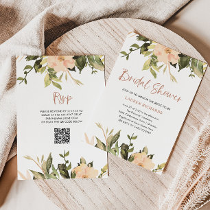 Vintage Floral QR Code Bridal Shower Invitation