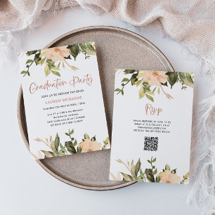 Vintage Floral   QR Code Graduation Party Invitation
