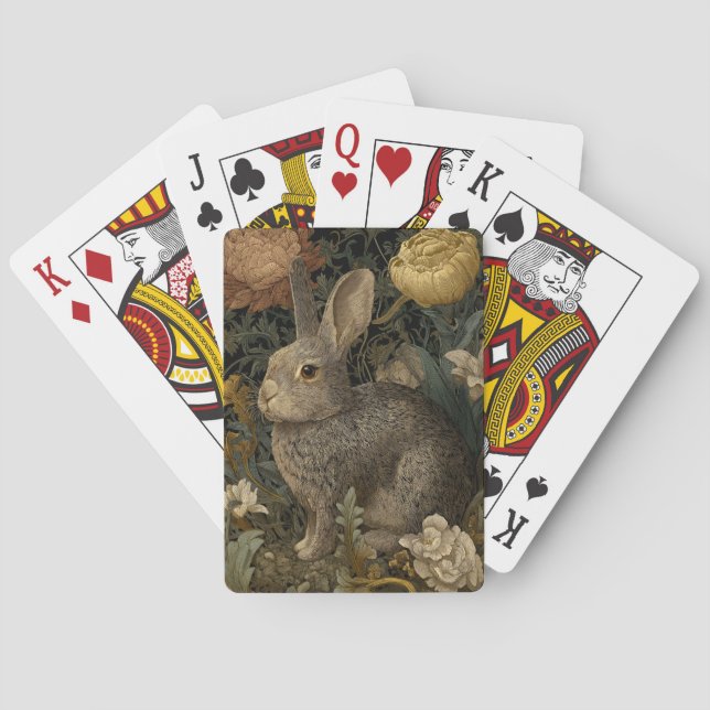 Vintage Floral Rabbit Playing Cards (Back)