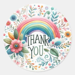 Vintage Floral Rainbow Bohemian Thank You Party Classic Round Sticker