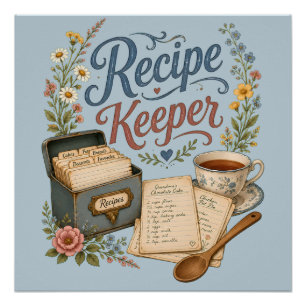 Vintage Floral Recipe Keeper Cottagecore Poster