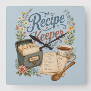 Vintage Floral Recipe Keeper Cottagecore Square Wall Clock