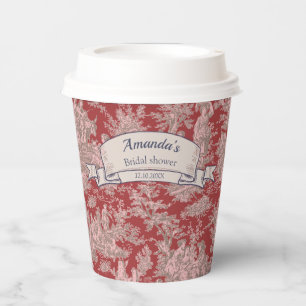 Vintage floral red pink toile de jouy shower  paper cups