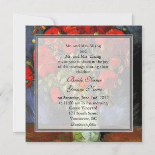 Vintage floral red poppies wedding invitation