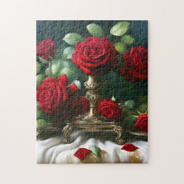 Vintage Floral Red Roses Jigsaw Puzzle (Vertical)