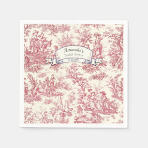 Vintage floral red toile de jouy  napkin