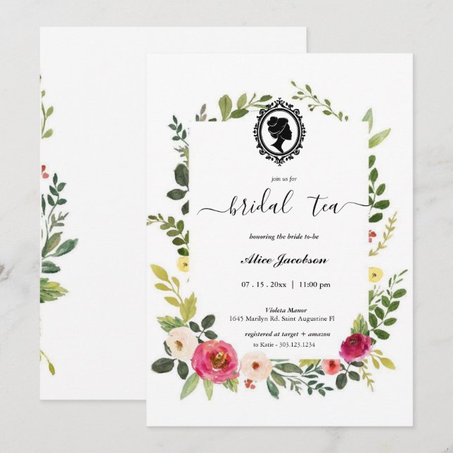 Vintage floral regency bridal shower invitation (Front/Back)