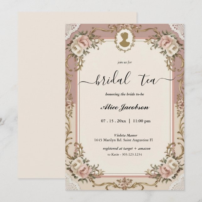 Vintage floral regency bridal shower invitation (Front/Back)