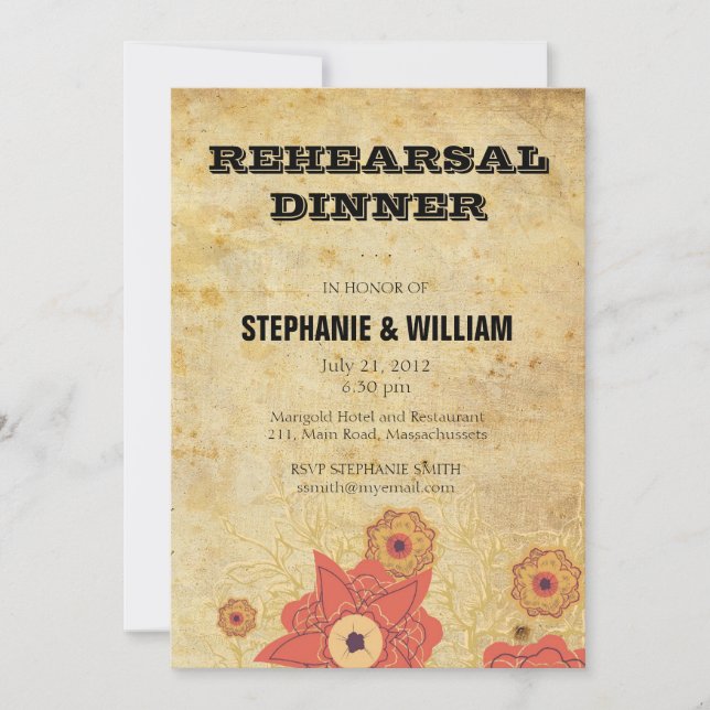 Vintage Floral Rehearsal Dinner Card (Front)